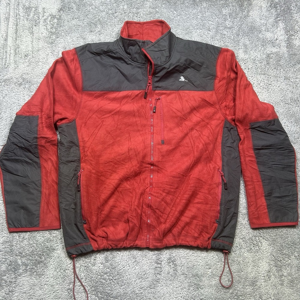 Starter Full Zip Fleece Jacket Mens L Red Black Outdoor Pockets Excellent‎